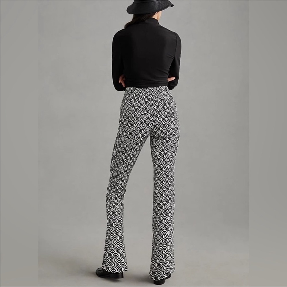 Maeve by Anthropologie Black White Geometric Flare Pants Size 12 - Picture 2 of 8
